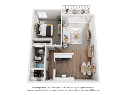 Floor plan for 1 bed, 1 bath, 675 sqft